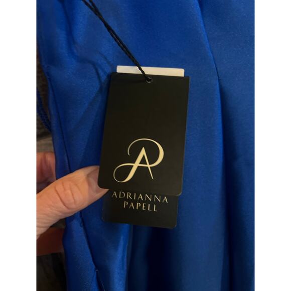 ADRIANNA PAPELL ARCADIA SLEEVELESS HIGH LOW BALL GOWN YVES BLUE SIZE 8 NWT - Picture 7 of 15
